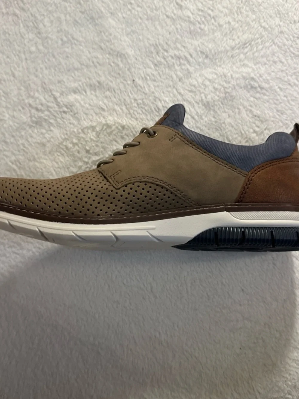 Rieker Brown Perforated Lace-Up Oxfords with Navy Trim